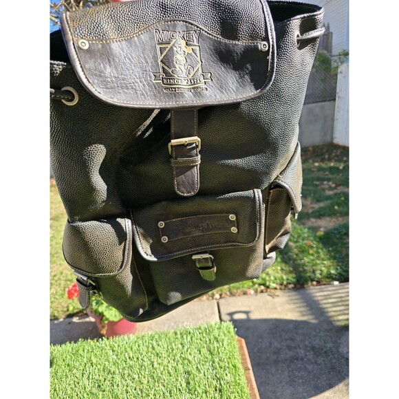 Vtg Walt Disney World Large Rucksack Backpack Brown Faux Leather 3 Pockets - Picture 16 of 16